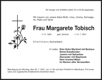 Traueranzeige von Margarete Tobisch von Der Bote
