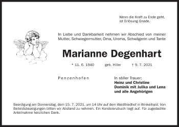 Traueranzeige von Marianne Degenhart von Der Bote
