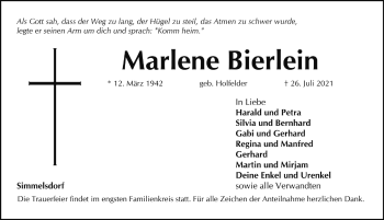 Traueranzeige von Marlene Bierlein von Pegnitz-Zeitung