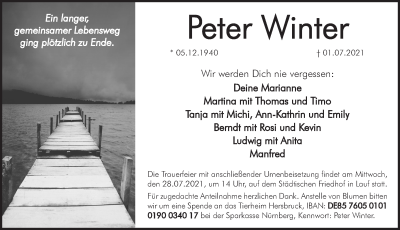  Traueranzeige für Peter Winter vom 17.07.2021 aus Pegnitz-Zeitung