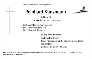 Traueranzeige von Reinhard Kunzmann von Der Bote