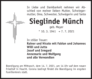 Traueranzeige von Sieglinde Münch von Der Bote
