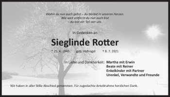 Traueranzeige von Sieglinde Rotter von Der Bote