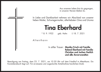 Traueranzeige von Tina Eberhard von Der Bote