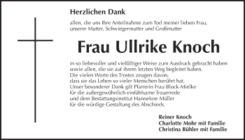 Traueranzeige von Ullrike Knoch von Pegnitz-Zeitung