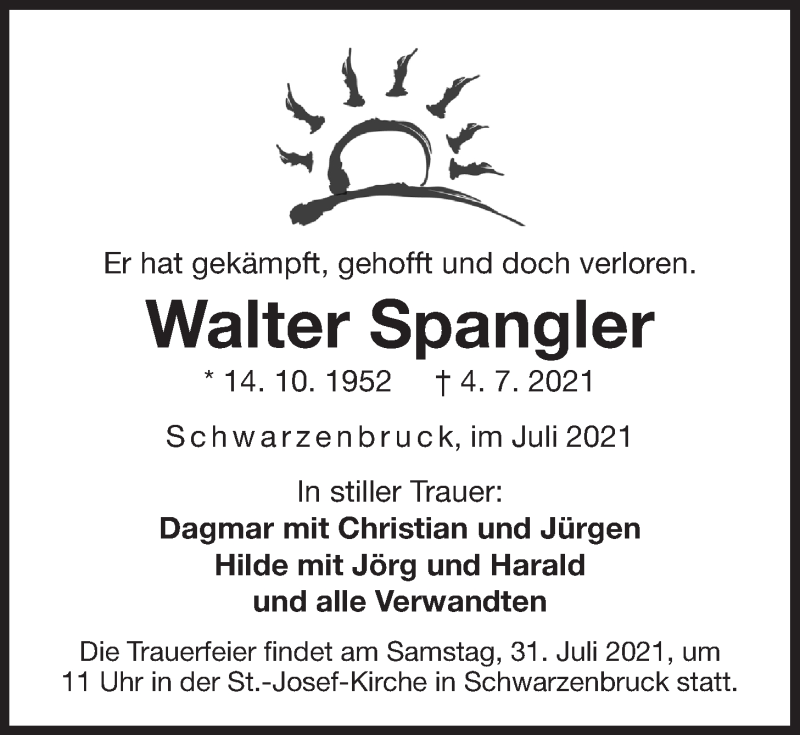  Traueranzeige für Walter Spangler vom 10.07.2021 aus Der Bote