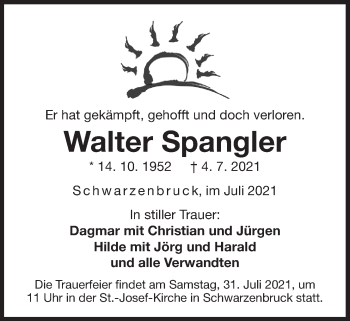 Traueranzeige von Walter Spangler von Der Bote