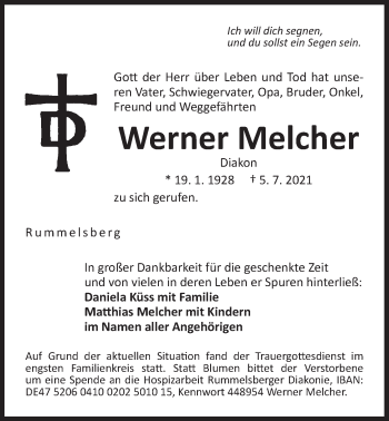 Traueranzeige von Werner Melcher von Der Bote