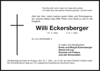 Traueranzeige von Willi Eckersberger von Der Bote