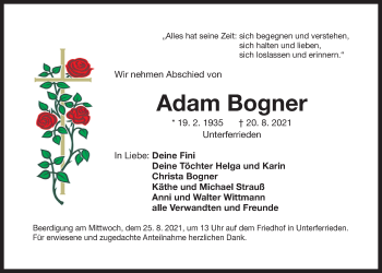 Traueranzeige von Adam Bogner von Der Bote