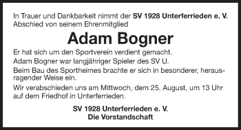 Traueranzeige von Adam Bogner von Der Bote