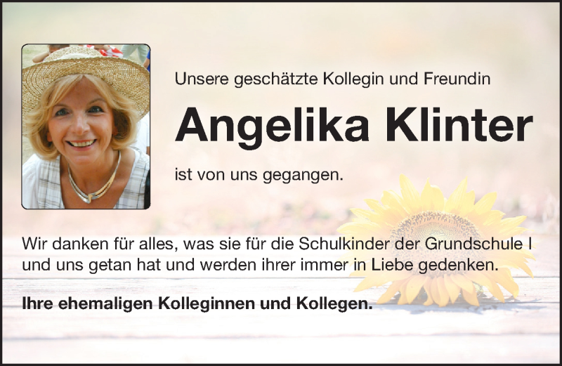  Traueranzeige für Angelika Klinter vom 07.08.2021 aus Pegnitz-Zeitung