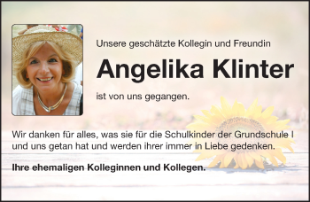 Traueranzeige von Angelika Klinter von Pegnitz-Zeitung