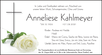Traueranzeige von Anneliese Kahlmeyer von Hersbrucker Zeitung