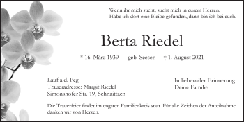 Traueranzeige von Berta Riedel von Pegnitz-Zeitung