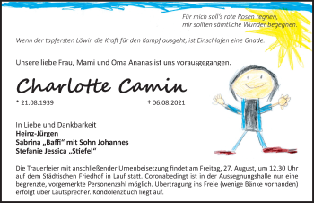 Traueranzeige von Charlotte Camin von Pegnitz-Zeitung