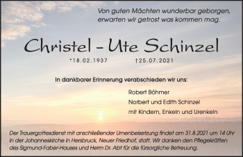 Traueranzeige von Christel-Ute Schinzel von Hersbrucker Zeitung