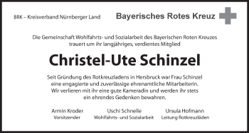Traueranzeige von Christel-Ute Schinzel von Hersbrucker Zeitung