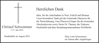 Traueranzeige von Christof Schwemmer von Pegnitz-Zeitung