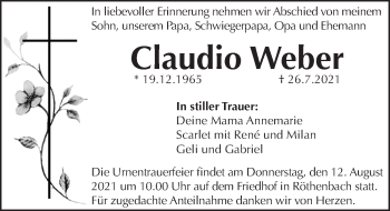 Traueranzeige von Claudio Weber von Pegnitz-Zeitung