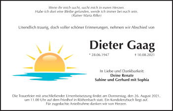 Traueranzeige von Dieter Gaag von Pegnitz-Zeitung