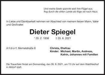 Traueranzeige von Dieter Spiegel von Der Bote