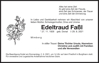 Traueranzeige von Edeltraud Faß von Der Bote