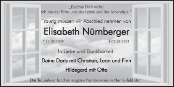 Traueranzeige von Elisabeth Nürnberger von Hersbrucker Zeitung