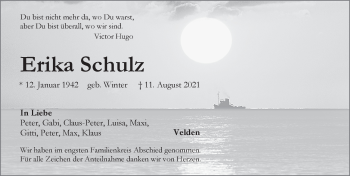 Traueranzeige von Erika Schulz von Hersbrucker Zeitung