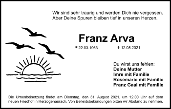 Traueranzeige von Franz Arva von Der Bote