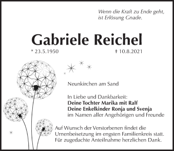 Traueranzeige von Gabriele Reichel von Pegnitz-Zeitung