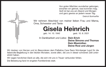 Traueranzeige von Gisela Heinrich von Der Bote