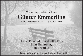 Traueranzeige von Günter Emmerling von Der Bote