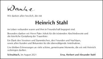 Traueranzeige von Heinrich Stahl von Pegnitz-Zeitung