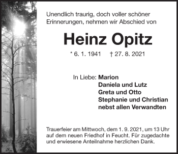 Traueranzeige von Heinz Opitz von Der Bote