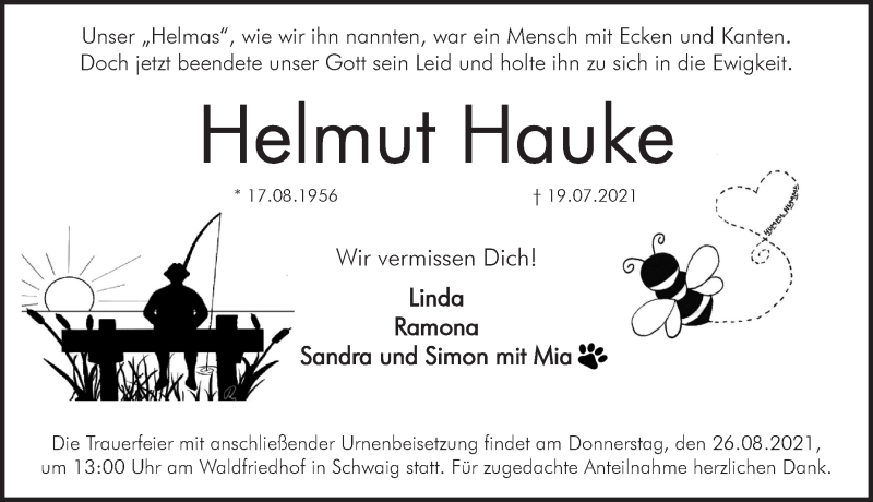  Traueranzeige für Helmut Hauke vom 07.08.2021 aus Pegnitz-Zeitung