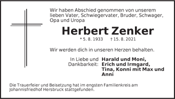 Traueranzeige von Herbert Zenker von Hersbrucker Zeitung