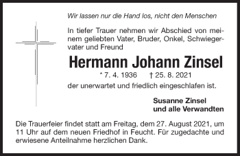 Traueranzeige von Hermann Johann Zinsel von Der Bote