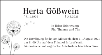 Traueranzeige von Herta Gößwein von Pegnitz-Zeitung