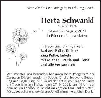 Traueranzeige von Herta Schwankl von Der Bote