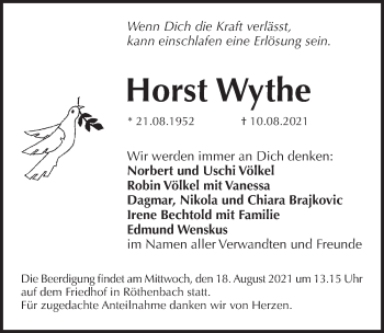 Traueranzeige von Horst Wythe von Pegnitz-Zeitung