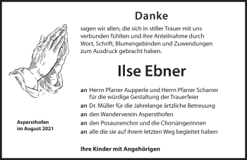 Traueranzeige von Ilse Ebner von Hersbrucker Zeitung
