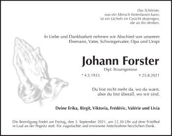 Traueranzeige von Johann Forster von Pegnitz-Zeitung