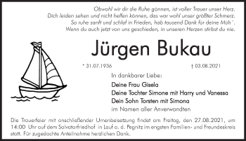 Traueranzeige von Jürgen Bukau von Pegnitz-Zeitung