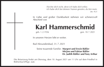 Traueranzeige von Karl Hammerschmid von Pegnitz-Zeitung