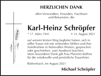 Traueranzeige von Karl-Heinz Schröpfer von Pegnitz-Zeitung