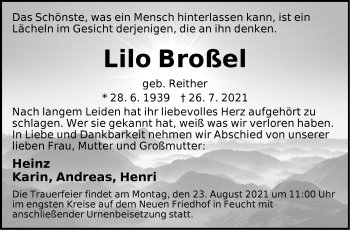 Traueranzeige von Lilo Broßel von Der Bote