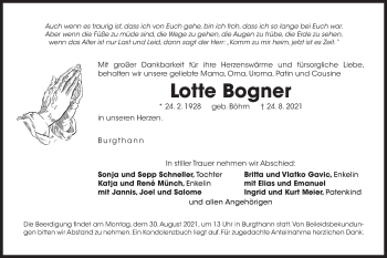 Traueranzeige von Lotte Bogner von Der Bote