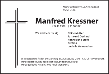 Traueranzeige von Manfred Kressner von Hersbrucker Zeitung