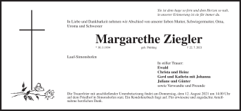 Traueranzeige von Margarethe Ziegler von Pegnitz-Zeitung